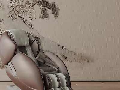 Luxury Modern Massage Chair Featuring Beige Leather And Artistic Wall Design 3d model