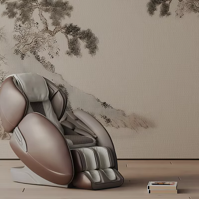 Luxury Modern Massage Chair Featuring Beige Leather And Artistic Wall Design 3d model