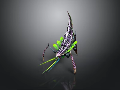 Sci Fi Mechanical Creature Design With Purple Green Accents Slender Limbs And Wing Like Structures 3d model