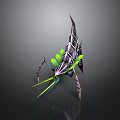 Sci Fi Mechanical Creature Design With Purple Green Accents Slender Limbs And Wing Like Structures