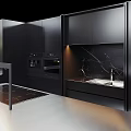 Modern Kitchen Interior With Black Wooden Cabinets And Storage Island Design