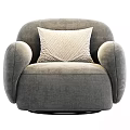 Comfortable Brown Plush Armchair With White Cushion Rounded Armrests And Round Base
