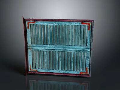 Vintage Wooden Furniture With Louvered Blue Panels And Red Borders 3d model