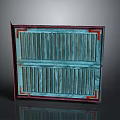 Vintage Wooden Furniture With Louvered Blue Panels And Red Borders