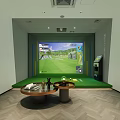 Indoor Golf Simulator Room With Green Turf And Golf Course Screen Setup 3d model