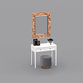 White Dressing Table With Ornate Gold Frame Mirror Black Photo Frame Vase And Grey Stool