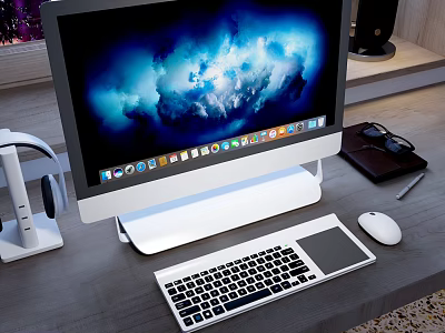 Sleek Modern iMac Desktop Computer with Monitor Keyboard Mouse and Headphones 3d model