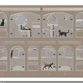 Multi Tiered Wooden Garden Ornament Featuring Open Compartments Platforms and Cat Figurines
