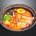 Homemade Ramen Bowl With Soft Boiled Egg Chashu Pork Green Onions Nori And Red Broth