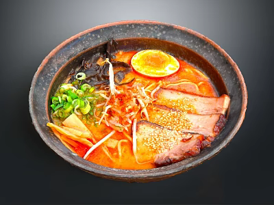 Homemade Ramen Bowl With Soft Boiled Egg Chashu Pork Green Onions Nori And Red Broth 3d model