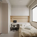 Modern Bedroom Interior With Wooden Headboard White Bedding Area Rug Bedside Lamp And Wall Art