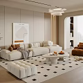 Elegant Modern Living Room Interior With Beige Sofa Round Coffee Table And Area Rug