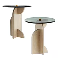 Modern Side Table With Round Glass Top And Wooden Spiral Base Design