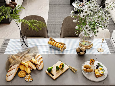 Food table Bread Breakfast 3d model Food table Bread Breakfast 3d model