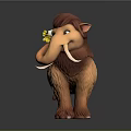 Cartoon Mammoth Character With Brown Fur Yellow Flower And White Tusks