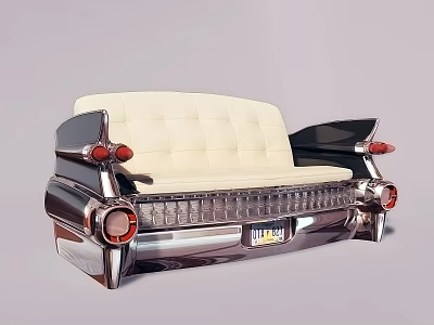 Car Inspired Leisure Sofa Set With Vintage Metal Trim And Cream Upholstered Seats 3d model