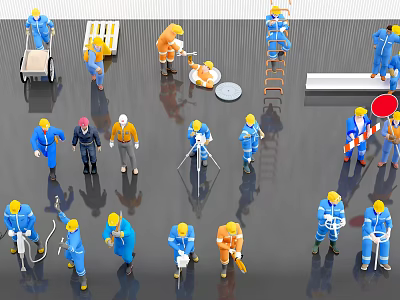 Modern multi-worker multi-person combination 3d model Modern multi-worker multi-person combination 3d model