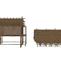 Various Angles Of Traditional Stilted Thatched House With Wooden Frames