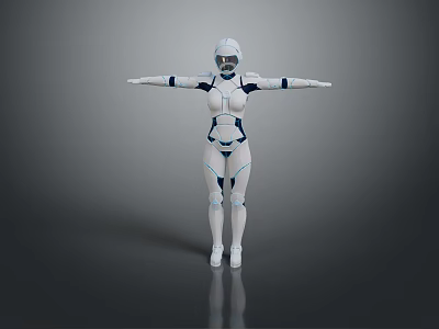 White and Blue Robot Game and Movie Character with Futuristic Mechanical Design Standing Pose 3d model