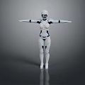 White and Blue Robot Game and Movie Character with Futuristic Mechanical Design Standing Pose