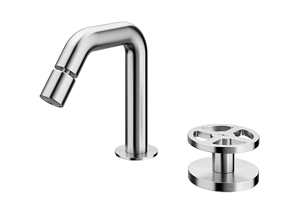 Modern Stainless Steel Kitchen Faucet With Minimalist Control Knob Design 3d model