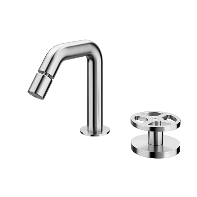 Modern Stainless Steel Kitchen Faucet With Minimalist Control Knob Design 3d model