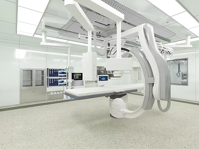 Modern Operating Room Interior With Advanced Surgical Table Hanging Medical Equipment Monitors And Bright Lighting 3d model
