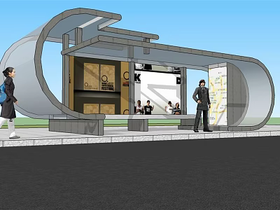 Modern Bus Stop Shelter With Contemporary Design Passengers Waiting Area Seats And Transparent Panels 3d model