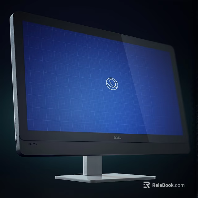 Dell Modern Monitor With Blue Grid Screen And White Logo 3d model 