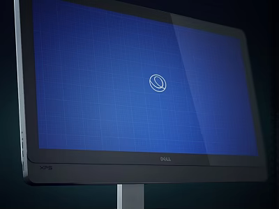 Dell Modern Monitor With Blue Grid Screen And White Logo 3d model