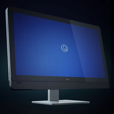 Dell Modern Monitor With Blue Grid Screen And White Logo 3d model