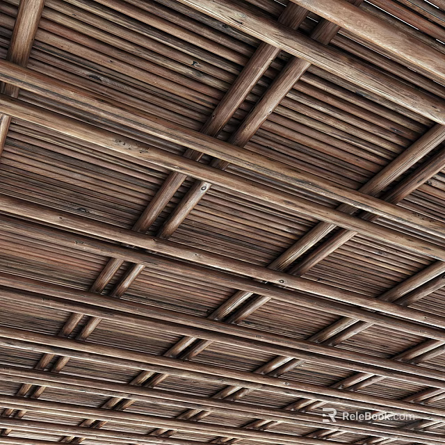 Warm Wooden Ceiling Design With Grid Slats And Natural Grain Texture 3d model 