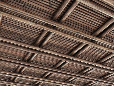 Warm Wooden Ceiling Design With Grid Slats And Natural Grain Texture 3d model