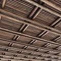Warm Wooden Ceiling Design With Grid Slats And Natural Grain Texture