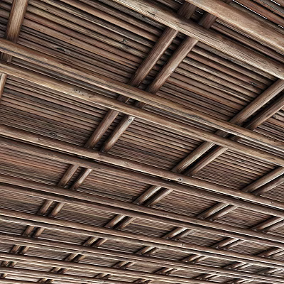 Warm Wooden Ceiling Design With Grid Slats And Natural Grain Texture 3d model