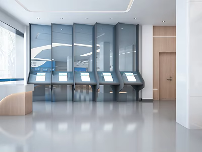 Modern Service Hall With Self Service Kiosks 3d model