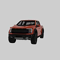 Orange Pickup Truck Exterior With Black Wheels Front Grille And Rear View