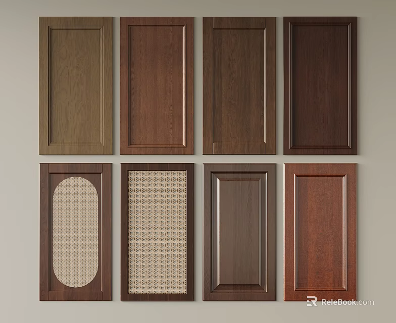 Wooden Cabinet Doors With Various Wood Tones And Different Designs On 3d model 