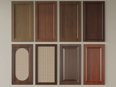 Wooden Cabinet Doors With Various Wood Tones And Different Designs On 3d model