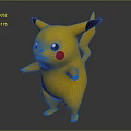 Cute Yellow Cartoon Character and Fictional Creature with Black Ears Red Cheeks in Standing Pose