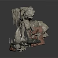 Abstract Sculpture With Irregular Rock Like Texture Hanging Formations And Layered Design