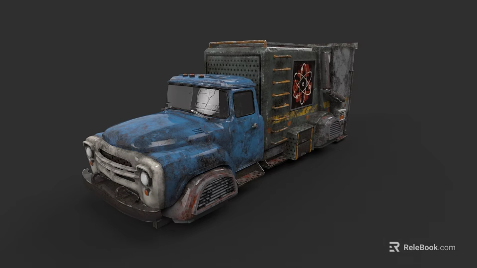 Old Blue Rusty Vintage Truck With Weathered Exterior And Decorative Logo 3d model 