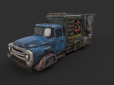 Old Blue Rusty Vintage Truck With Weathered Exterior And Decorative Logo 3d model