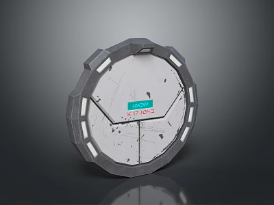 Round Sci Fi Gate With Cracked Surface White Light Strips And Access Granted Emblem 3d model