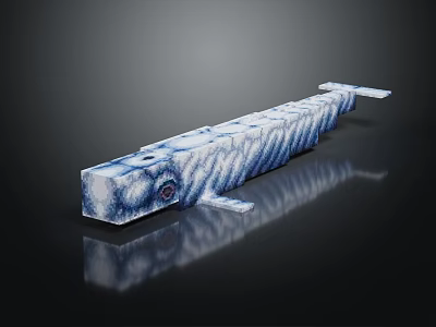 Blue And White Long Object With Wavy Texture On Black Smooth Surface Reflection 3d model