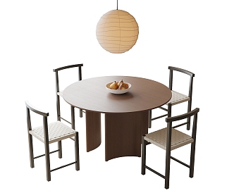 Modern Dining Table and Chair Combination Round Dining Table Dining Chair Chandelier 3d model