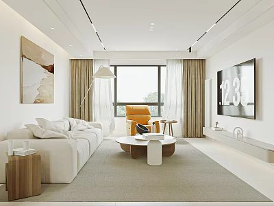 Modern Minimalist Living Room Interior With White Sofa And Large Window 3d model