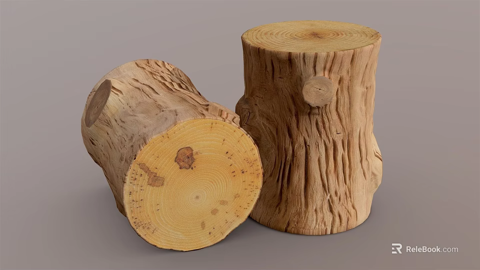 Natural Wood Stumps Featuring Tree Rings And Rustic Bark Texture For Decor 3d model 
