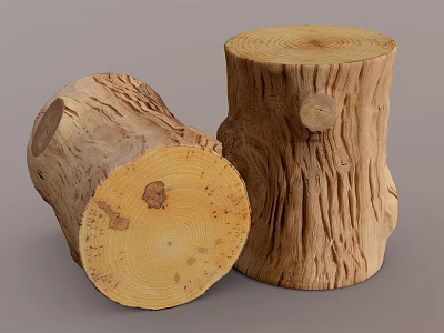 Natural Wood Stumps Featuring Tree Rings And Rustic Bark Texture For Decor 3d model