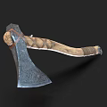 Traditional Axe With Wooden Handle Woven Texture And Carved Metal Head